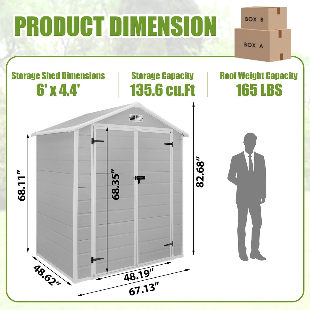 6' x 4.4' Plastic Outdoor Storage Shed with Reinforced Floor Z907