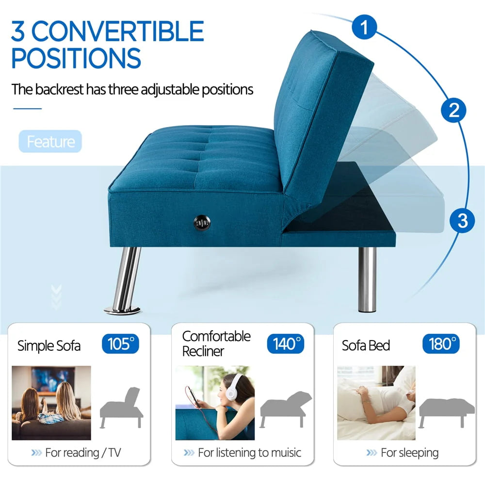 Blue Fabric Convertible Futon K3848