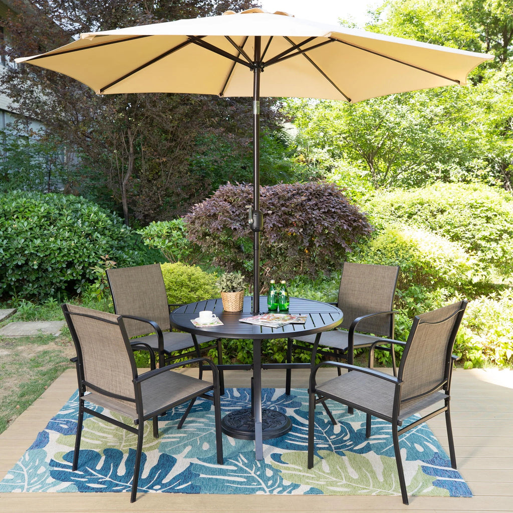 Set of 4 Outdoor Patio Dining Chairs Steel Textilene Black Brown H43300