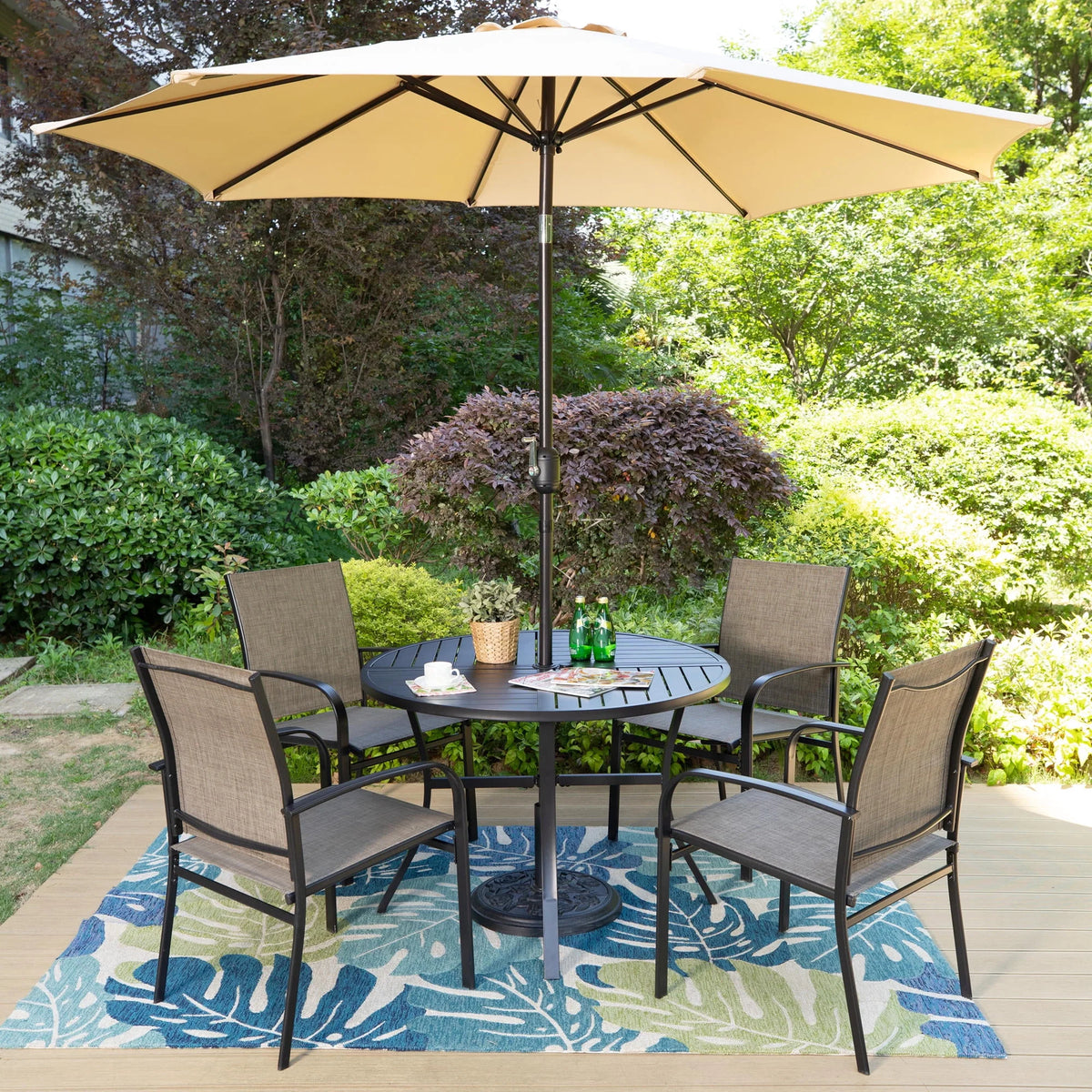 Set of 4 Outdoor Patio Dining Chairs Steel Textilene Black Brown H43300