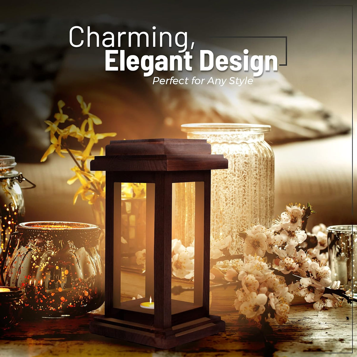 Rustic Decorative Wooden Candle Lantern Set of 2 H8444