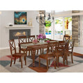 Rectangular Wood Table with Butterfly Leaf & 8 Wood Seat Chairs, Mahogany Q419