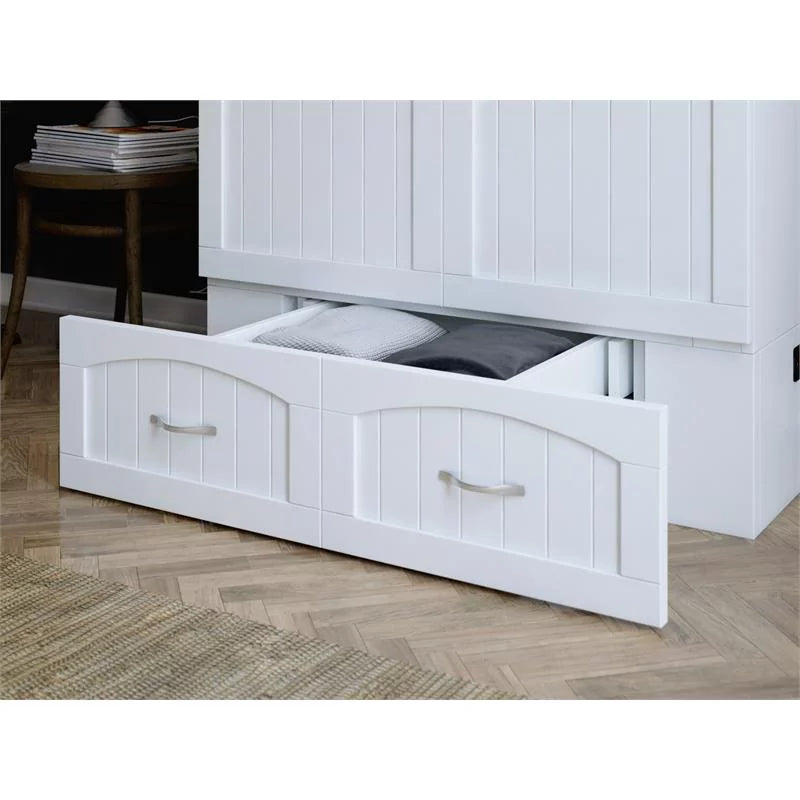 White Wood Twin XL Murphy Bed Chest with Mattress W260