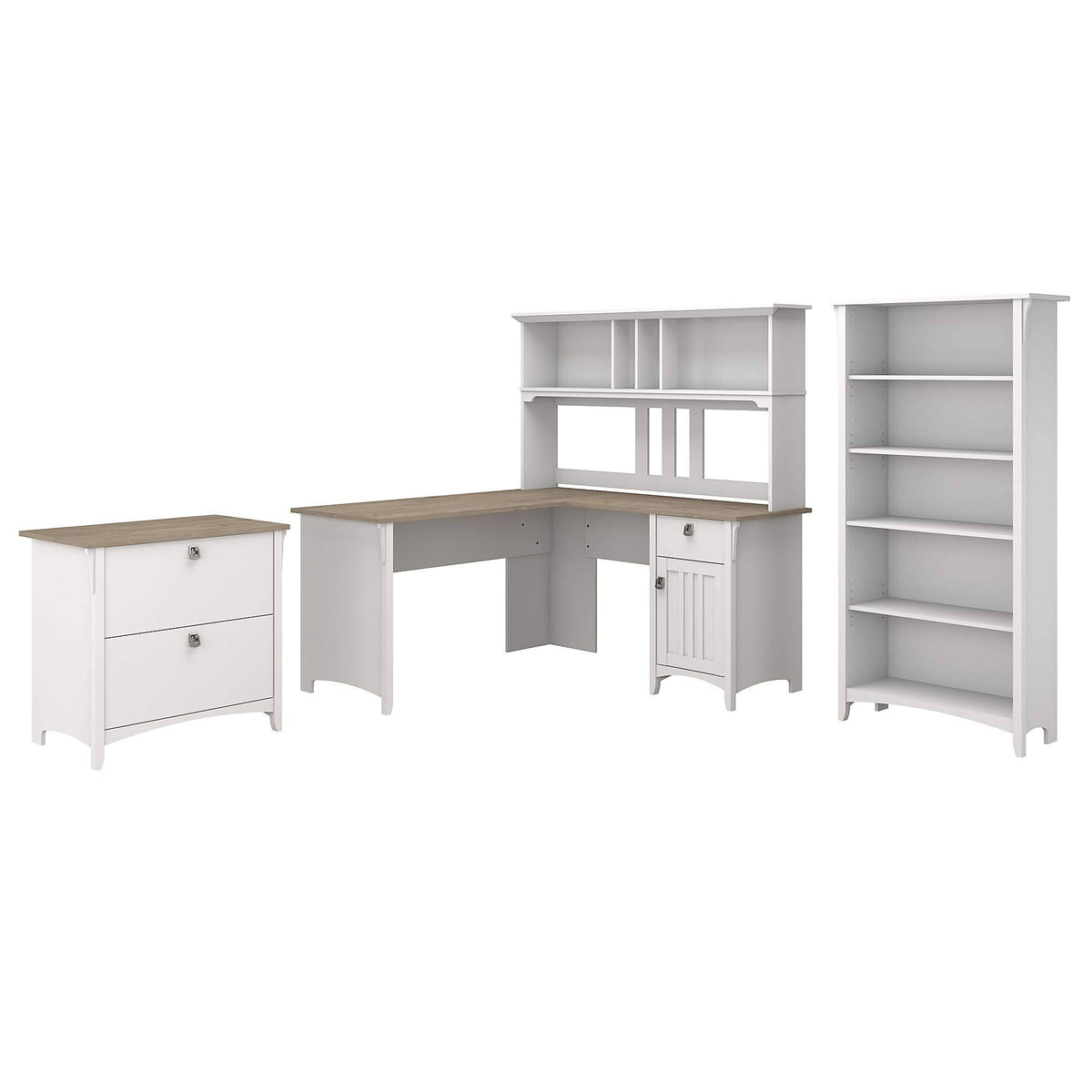 L-Shaped Desk with Hutch, File Cabinet and Bookcase Y9816