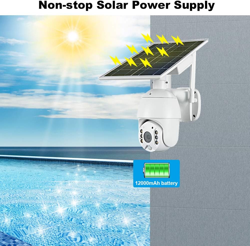 Wireless Solar Powered Battery PTZ IP Security Camera with 1080P Video Night Vision Spotlight 2-Way Audio C9736