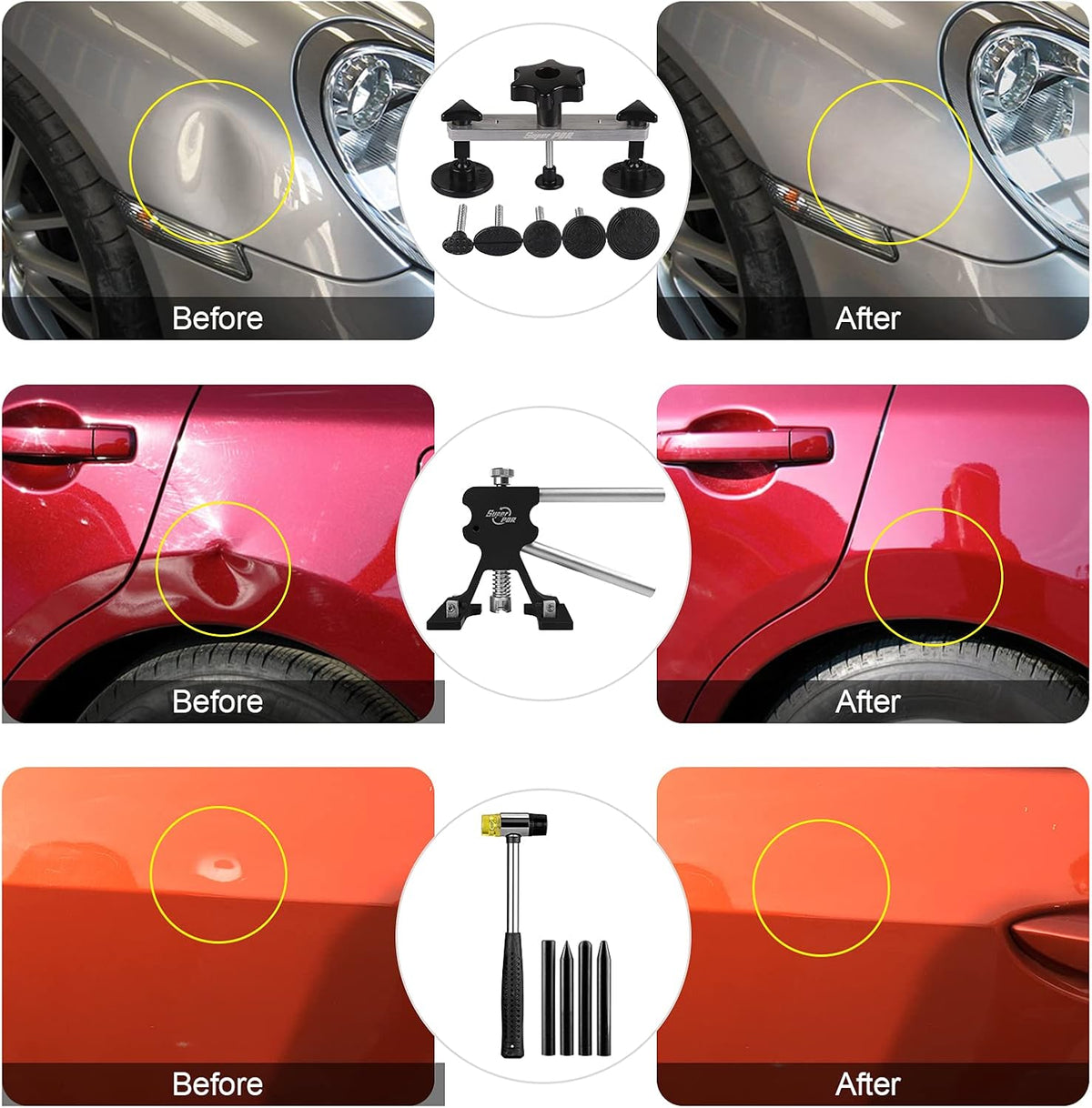 Auto Body Dent Remover Tools with LED Light Board and Storage Bag D65814