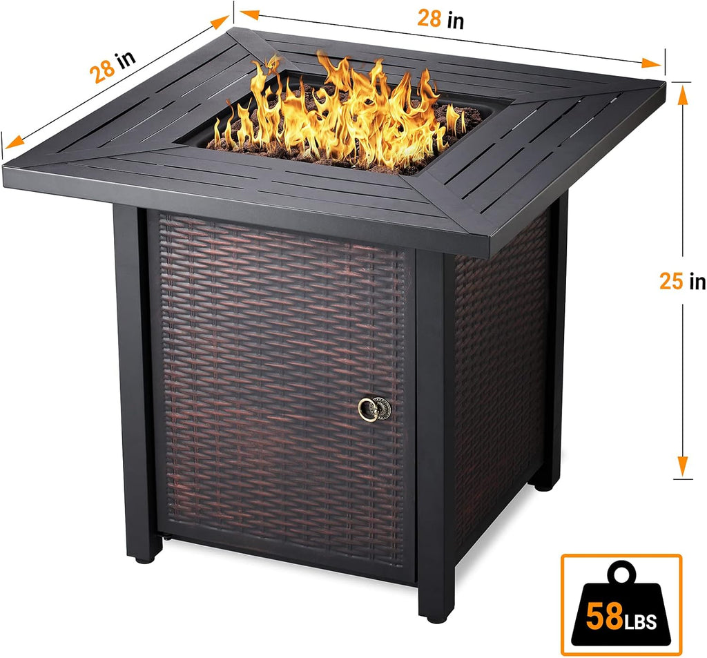 28 in 50,000 BTU Propane Gas Fire Pit Table with Volcanic Rock K3251
