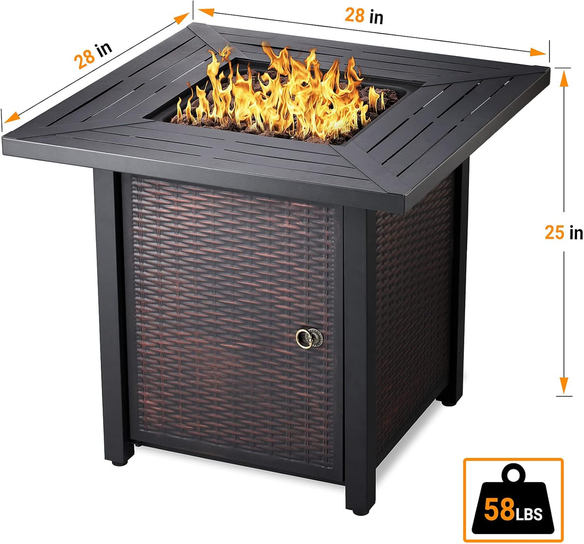 28 in 50,000 BTU Propane Gas Fire Pit Table with Volcanic Rock K3251