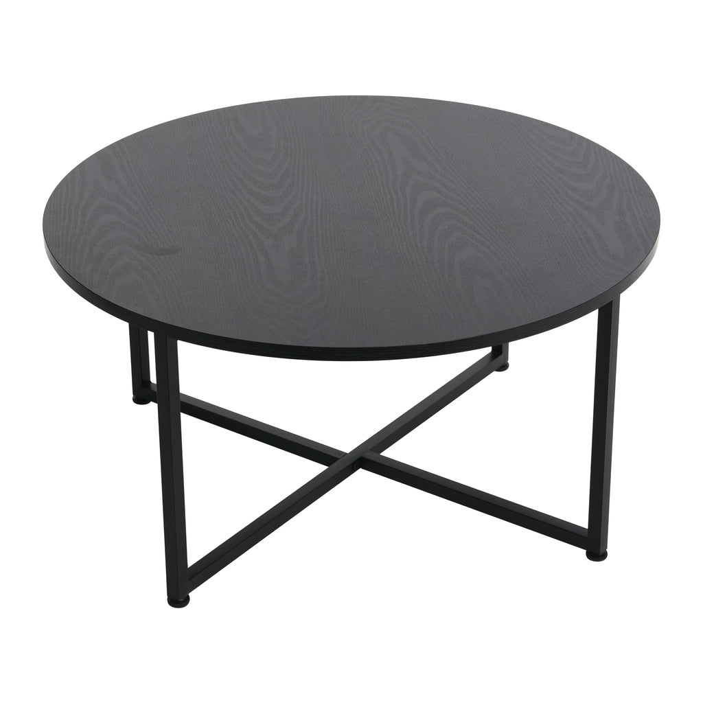 Round Coffee Table with Steel Frame and Faux Distressed Wood Finish L17716