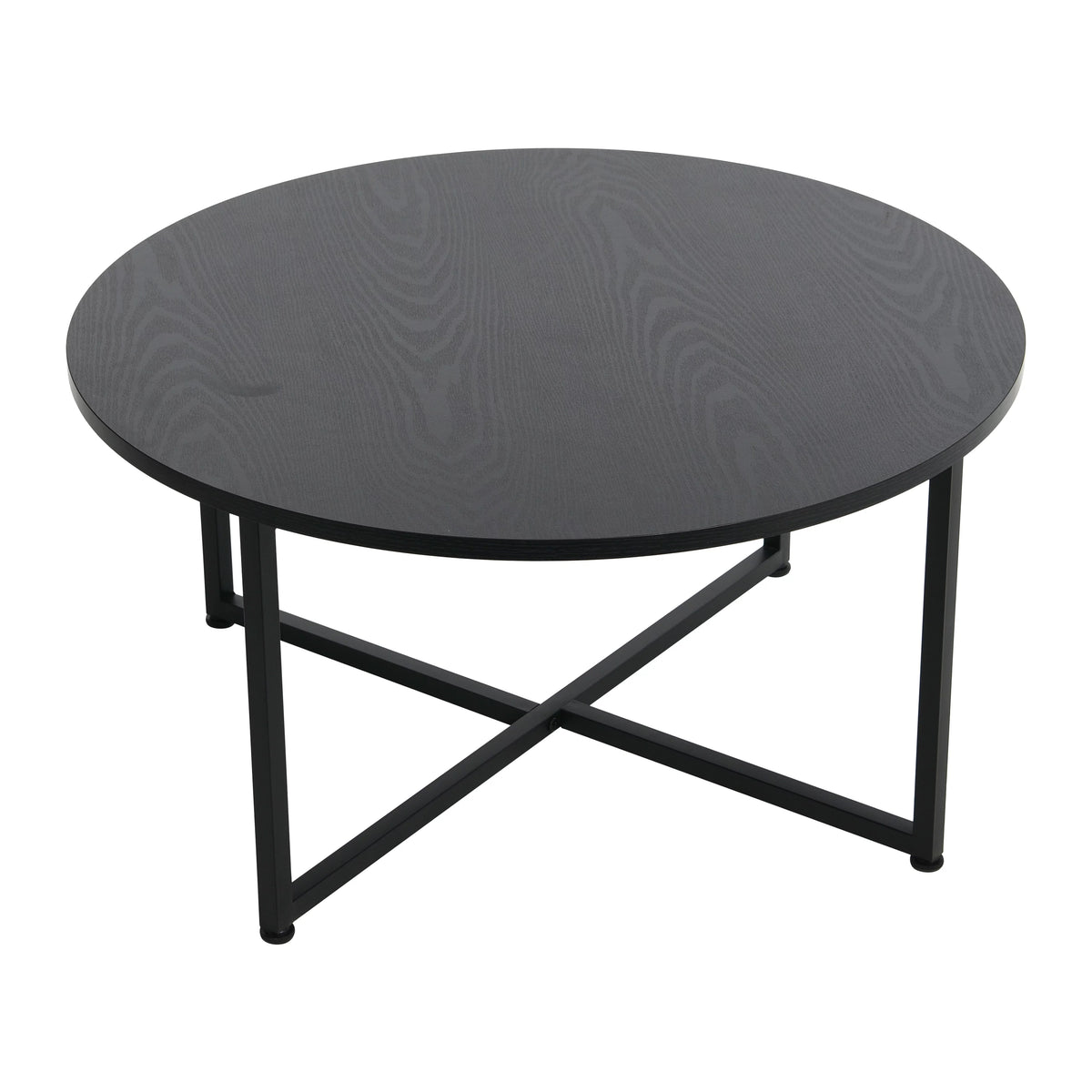 Round Coffee Table with Steel Frame and Faux Distressed Wood Finish L17716
