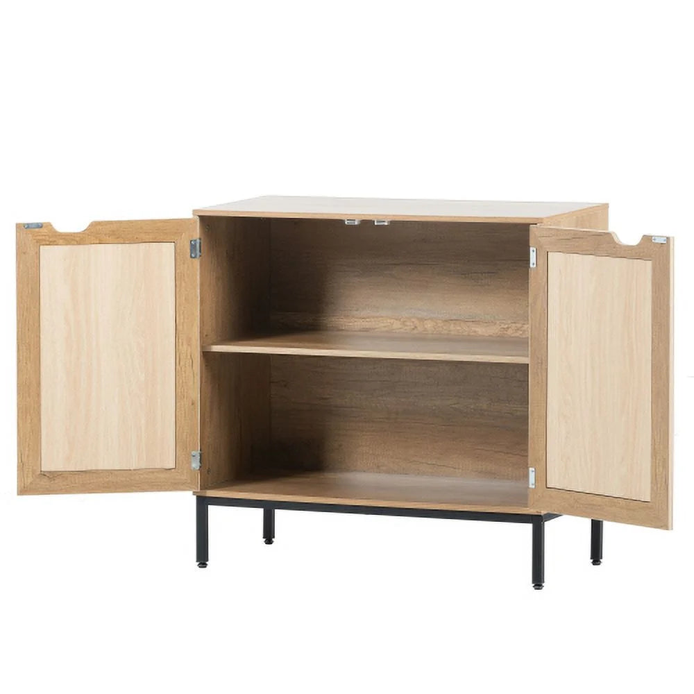 Rustic 2 Rattan Doors Natural Wood Storage Cabinet G751910