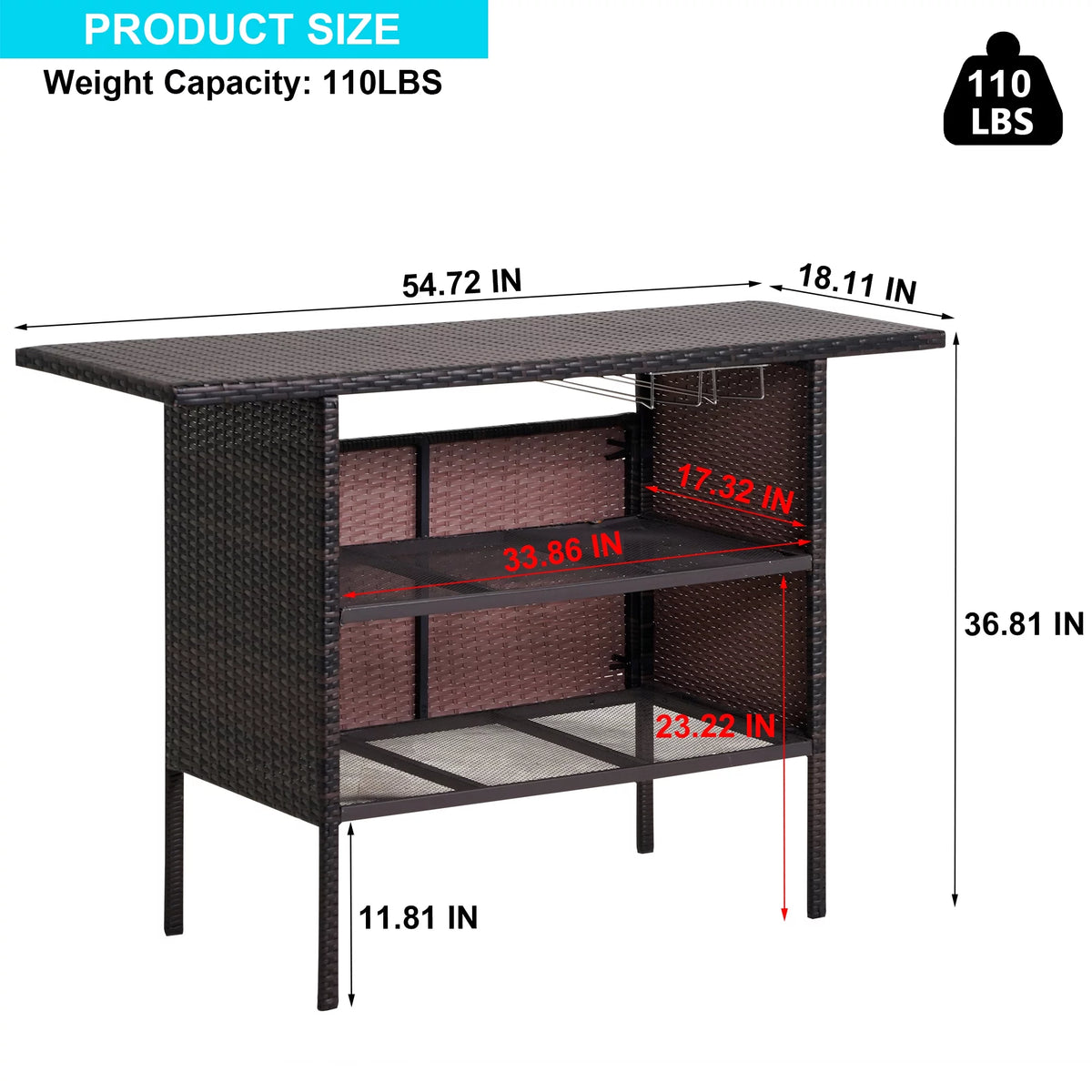 Outdoor Patio Wicker Bar with 2 Storage Shelves R390