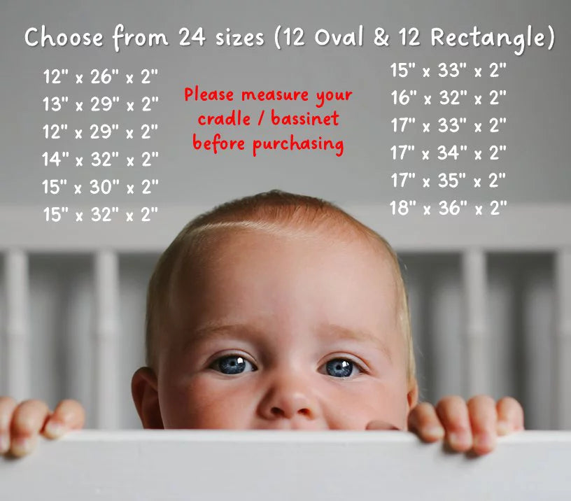 Baby Bassinet Cradle Mattress Oblong 12 x 26 Foam Waterproof Q1838