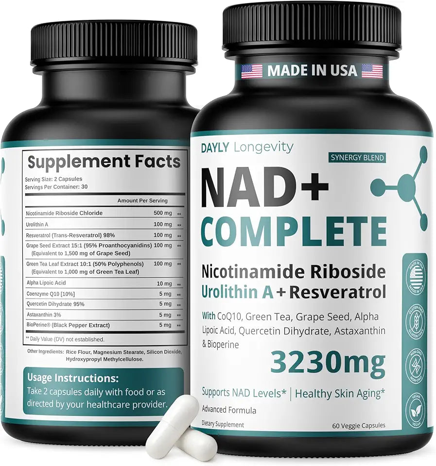 NAD Supplement 3230mg with Nicotinamide Riboside, Urolithin A, Resveratrol, Grape Seed and Green Tea C223