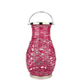Fuschia Pink Decorative Woven Iron Pillar Candle Lantern with Glass Hurricane E293