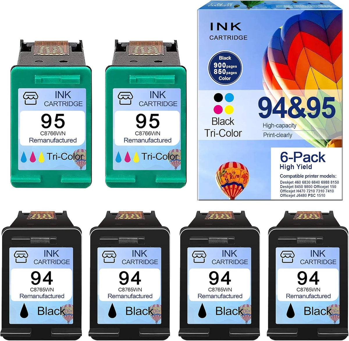 Remanufactured Ink Cartridge Replacement (4-Black, 2-Tri-Color) B2829
