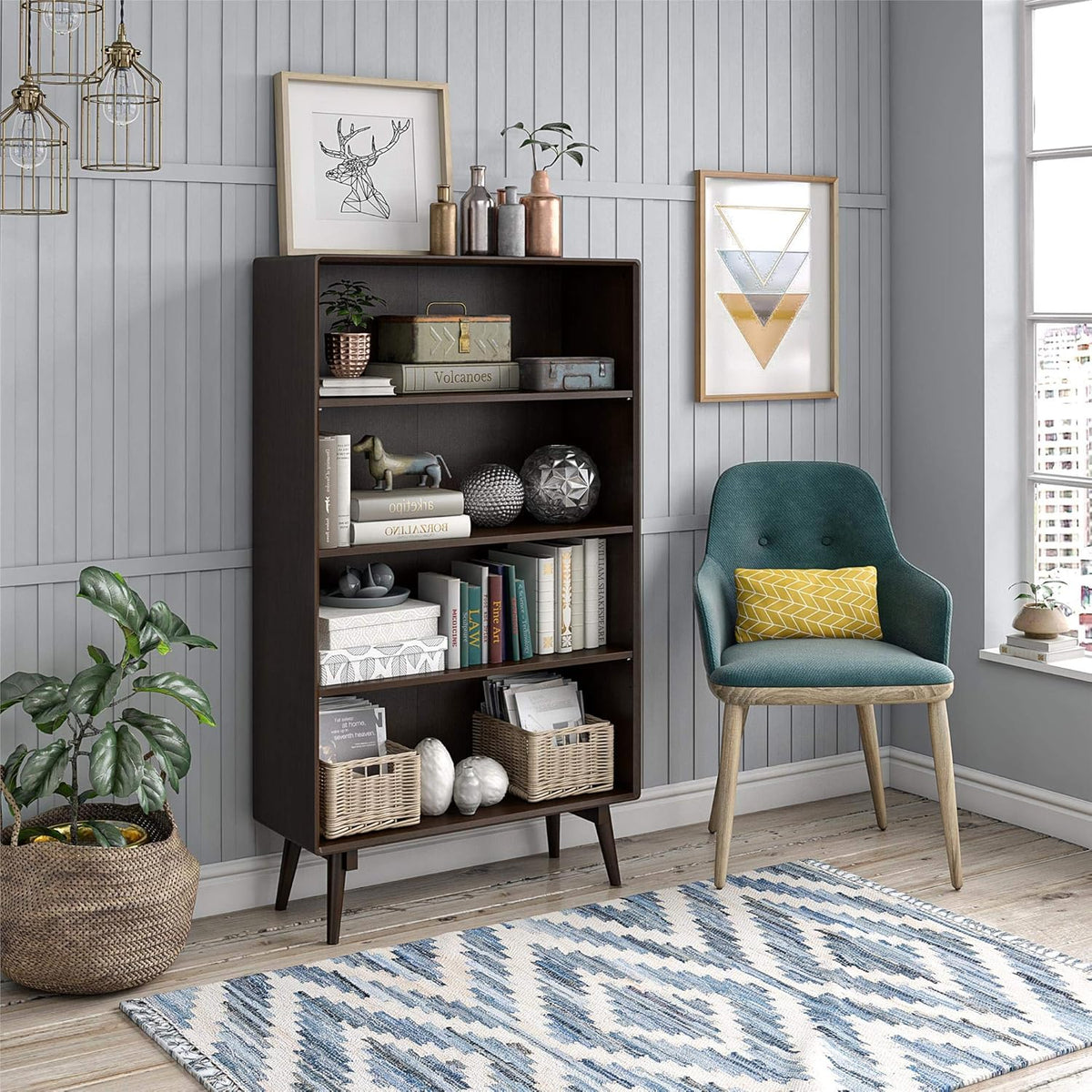 4 Shelf Walnut Bookcase O23352
