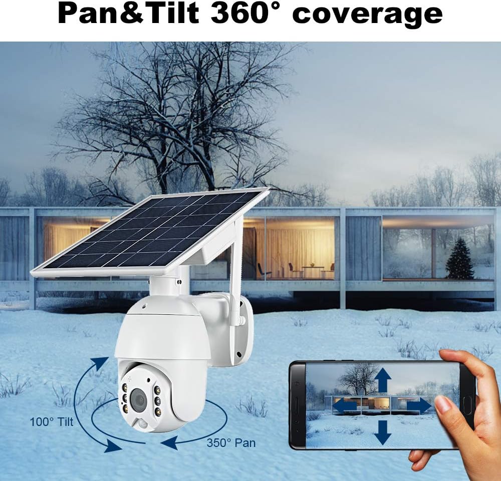 Wireless Solar Powered Battery PTZ IP Security Camera with 1080P Video Night Vision Spotlight 2-Way Audio C9736