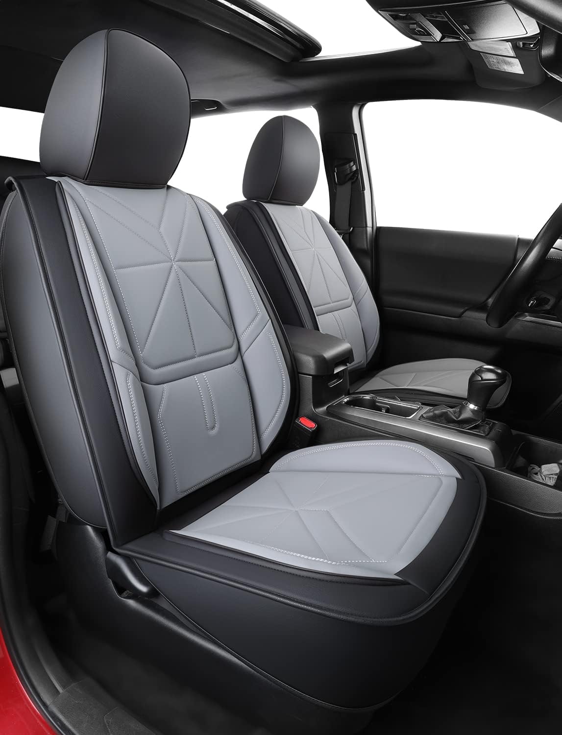 Faux Leather Seat Covers Full Set Black-Gray Q373