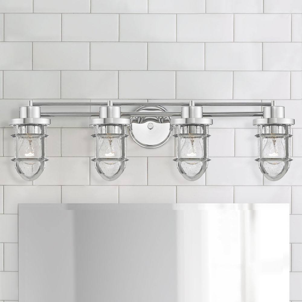 Seeded Glass Bathroom Light Chrome Cage 4 LT V314