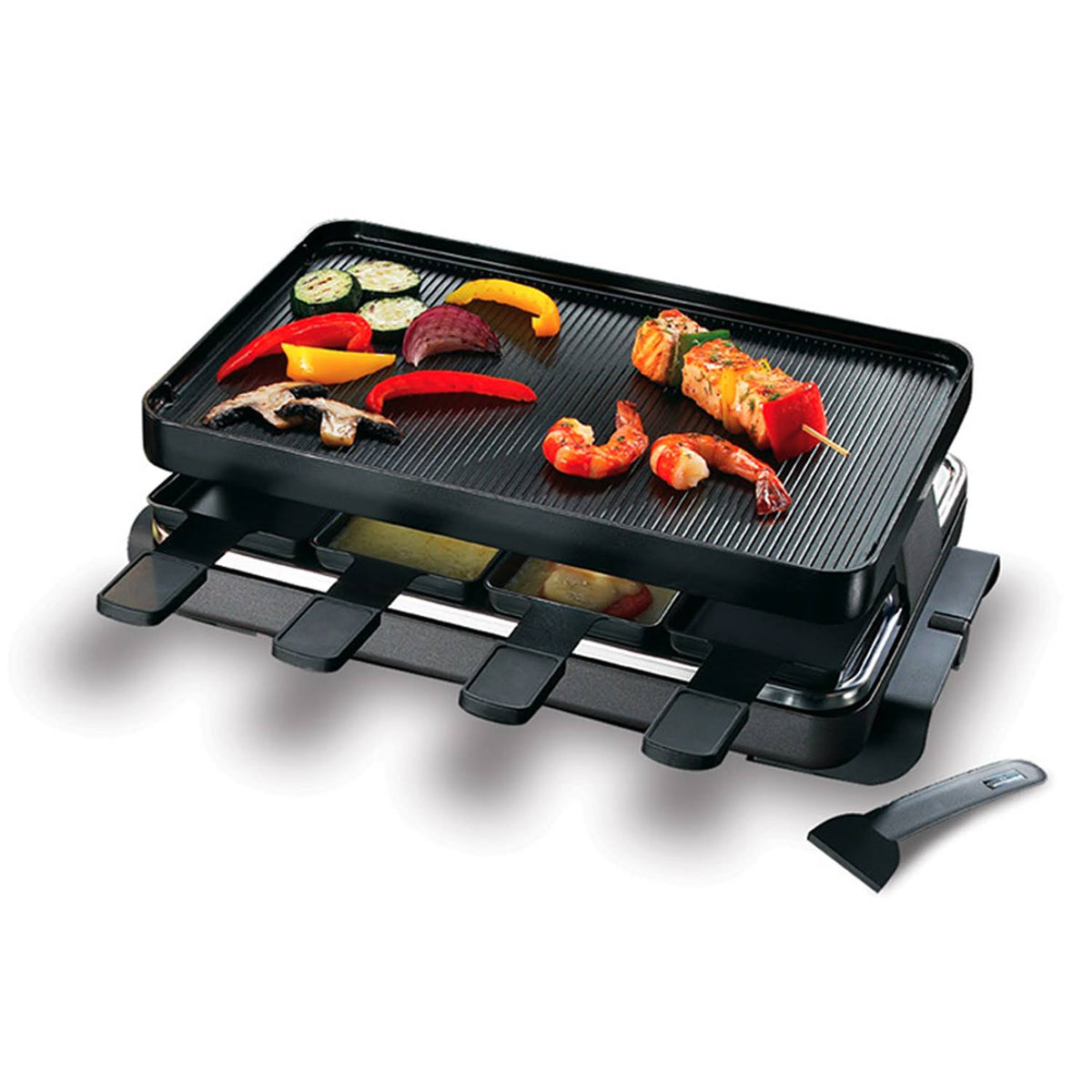 8-Person Raclette with Reversible Cast Iron Grill Plate, Black H242