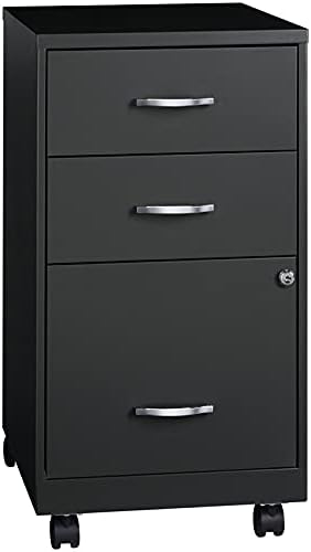 3 Drawer Metal Mobile File Cabinet with Lock, Black W77496