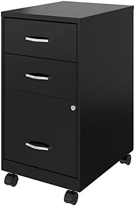 3 Drawer Metal Mobile File Cabinet with Lock, Black W77496