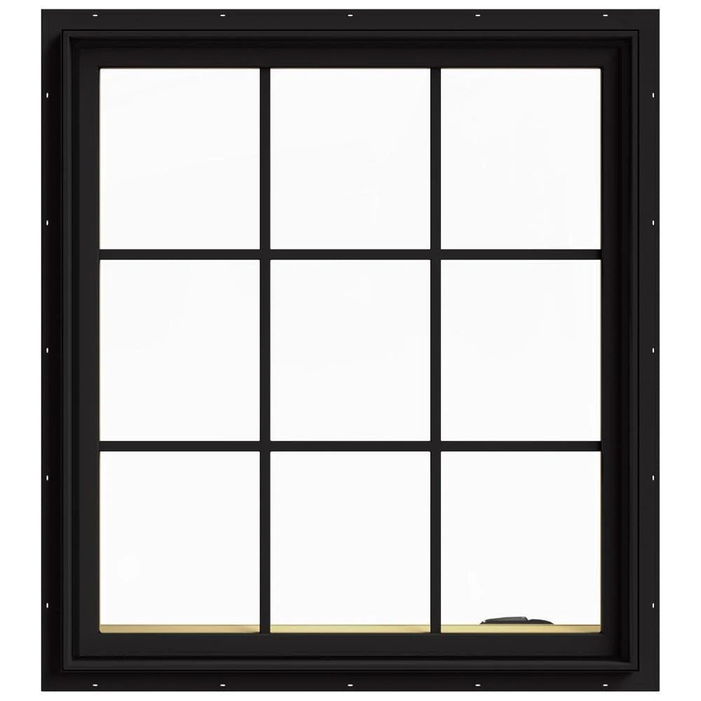 36 in. x 40 in. Black Clad Wood Right-Handed Casement Window with Colonial Grids D173