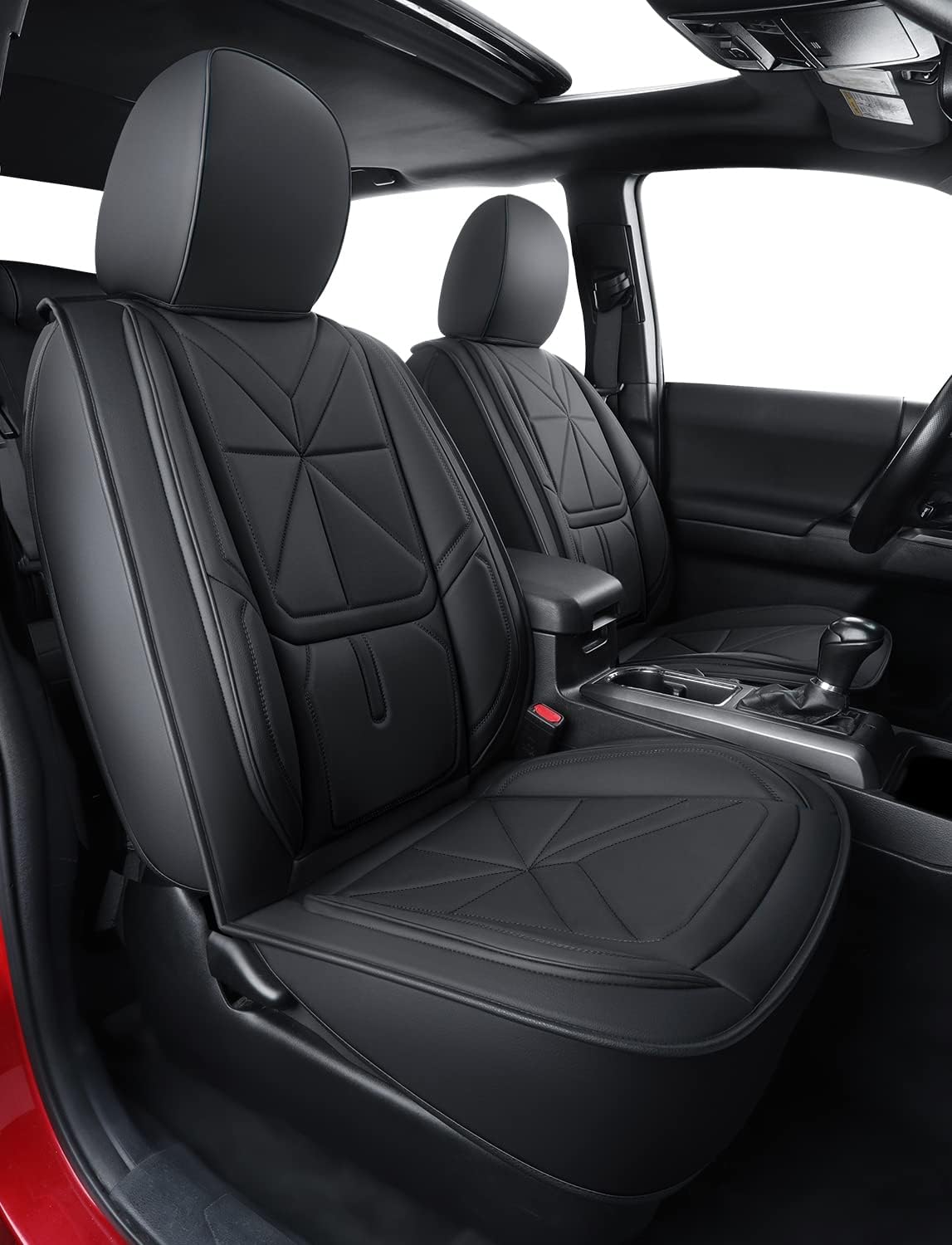 Faux Leather Seat Covers Full Set Black-Gray Q373