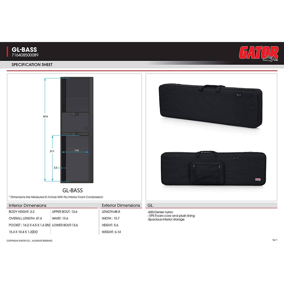 Lightweight Bass Guitar Case D65458
