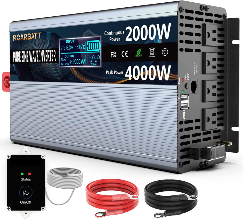 2000W Pure Sine Wave Power Inverter 12V to 110V/120V with Remote Q993244