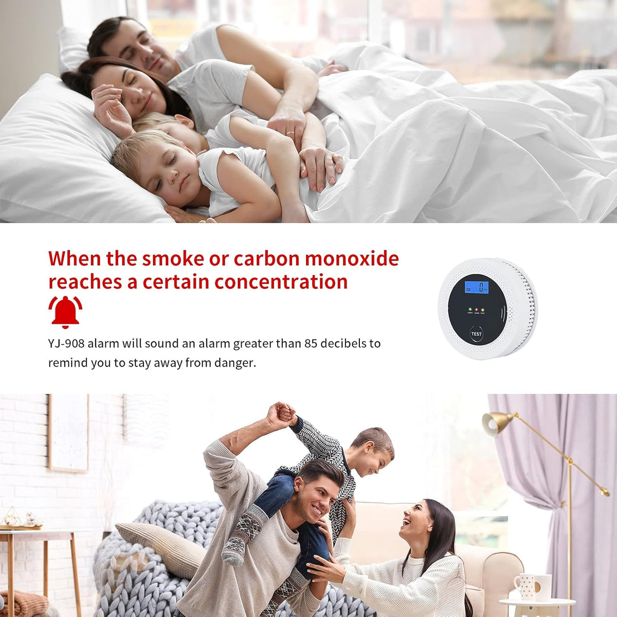 Smoke and Carbon Monoxide Alarm Detector with Photoelectric Sensor W64802
