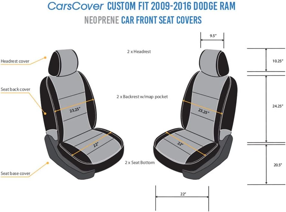 Custom Fit Dodge Ram 1500 2500 3500 Pickup Truck Neoprene Front Seat Covers Gray Black X70390