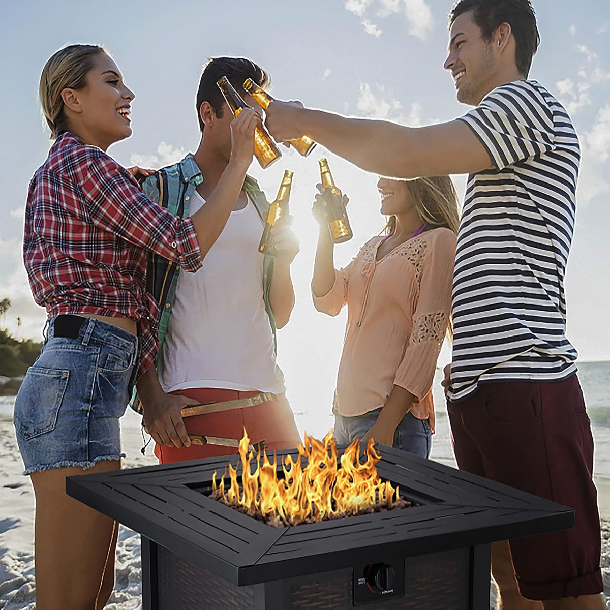 28 in 50,000 BTU Propane Gas Fire Pit Table with Volcanic Rock K3251