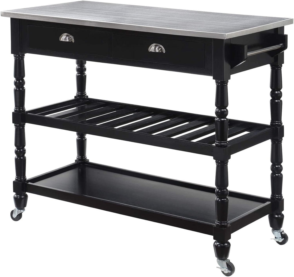 White 3-Tier Stainless Steel Kitchen Cart with Drawers G353