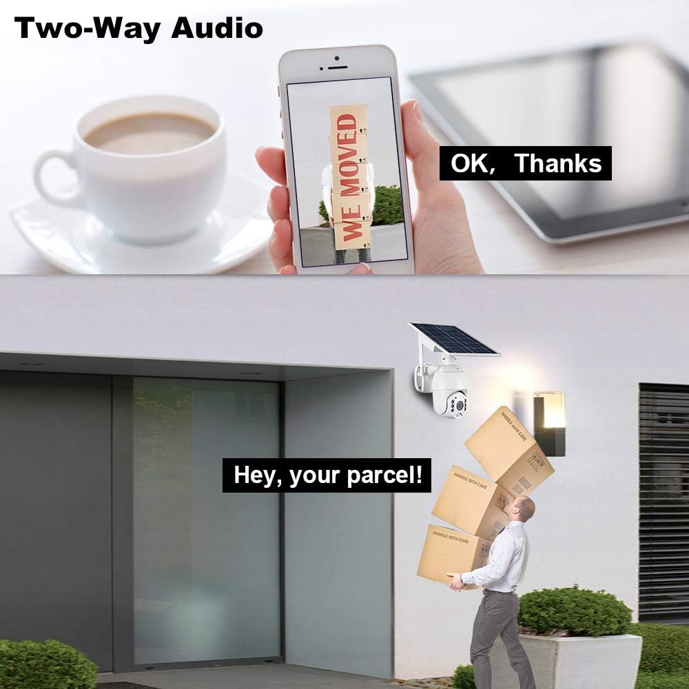 Wireless Solar Powered Battery PTZ IP Security Camera with 1080P Video Night Vision Spotlight 2-Way Audio C9736