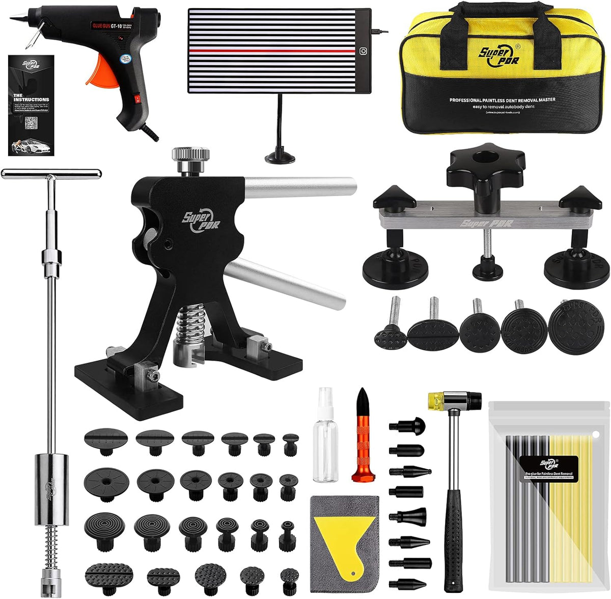Auto Body Dent Remover Tools with LED Light Board and Storage Bag D65814