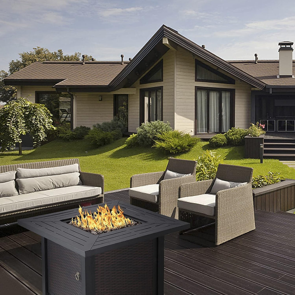 28 in 50,000 BTU Propane Gas Fire Pit Table with Volcanic Rock K3251