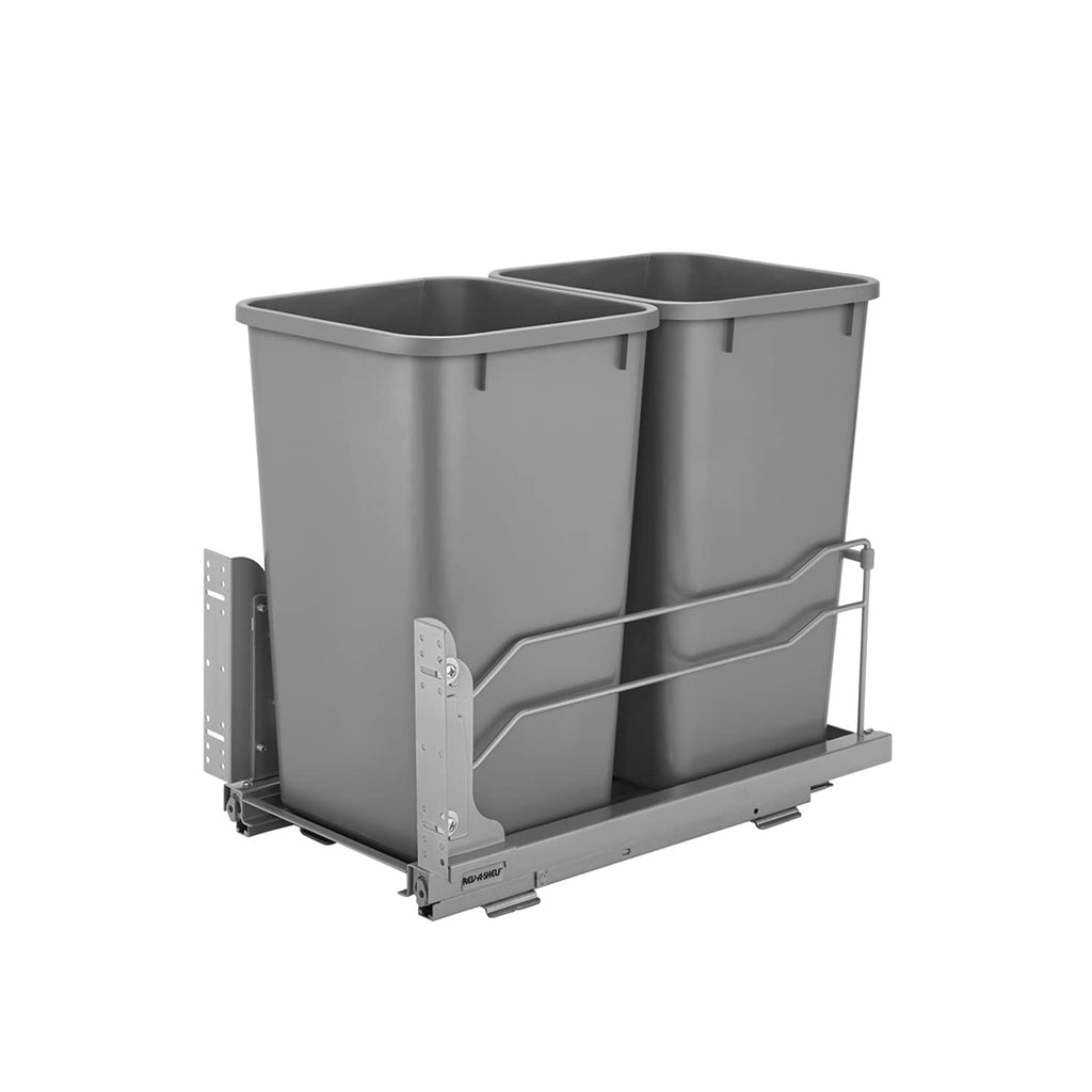 Double 27-Quart Pull Out Kitchen Waste Container with Soft-Close Slides, Gray I280506