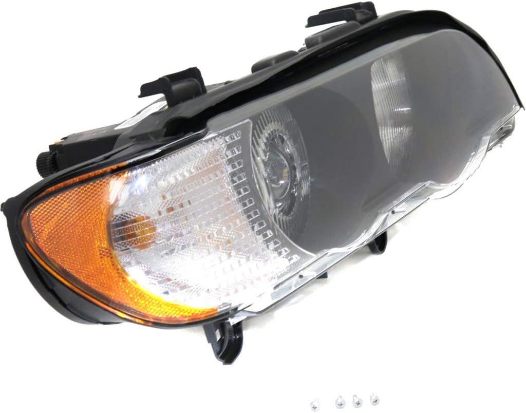 For BMW X5 Headlight Pair Driver and Passenger Side Black Housing M126855