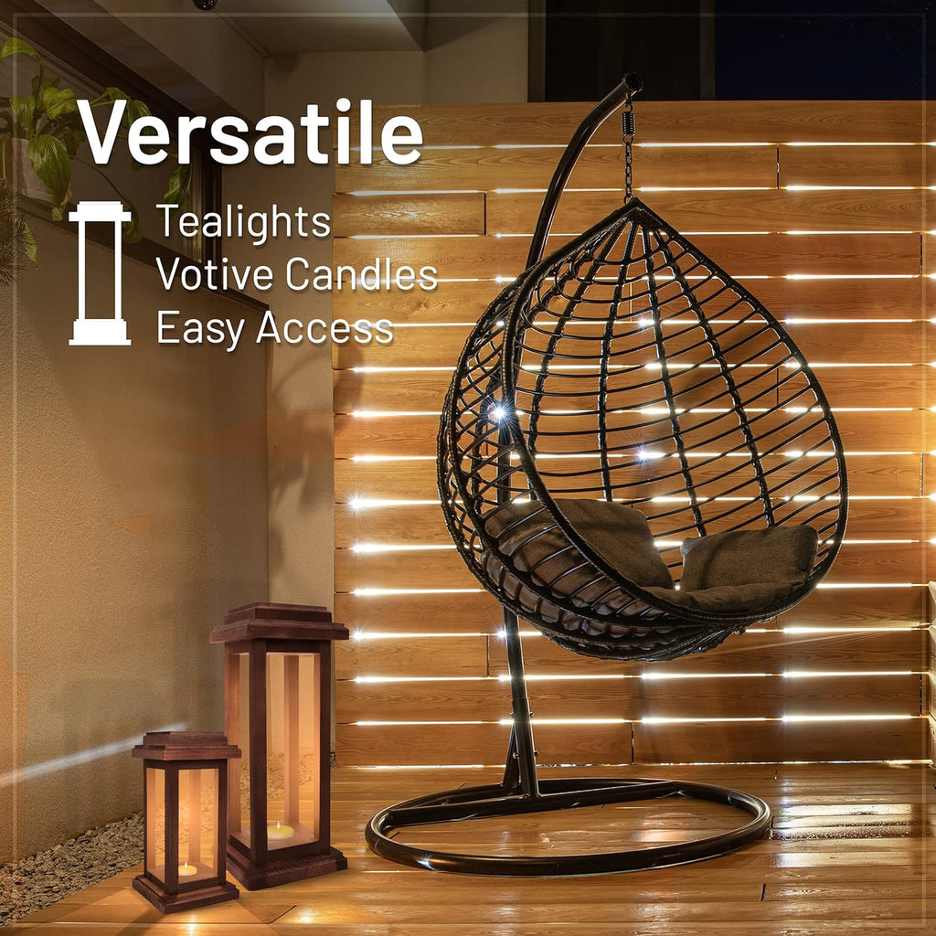 Rustic Decorative Wooden Candle Lantern Set of 2 H8444