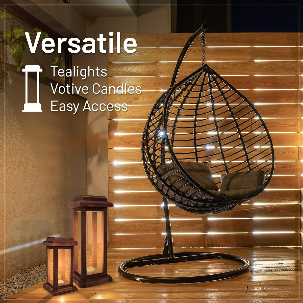 Rustic Decorative Wooden Candle Lantern Set of 2 H8444