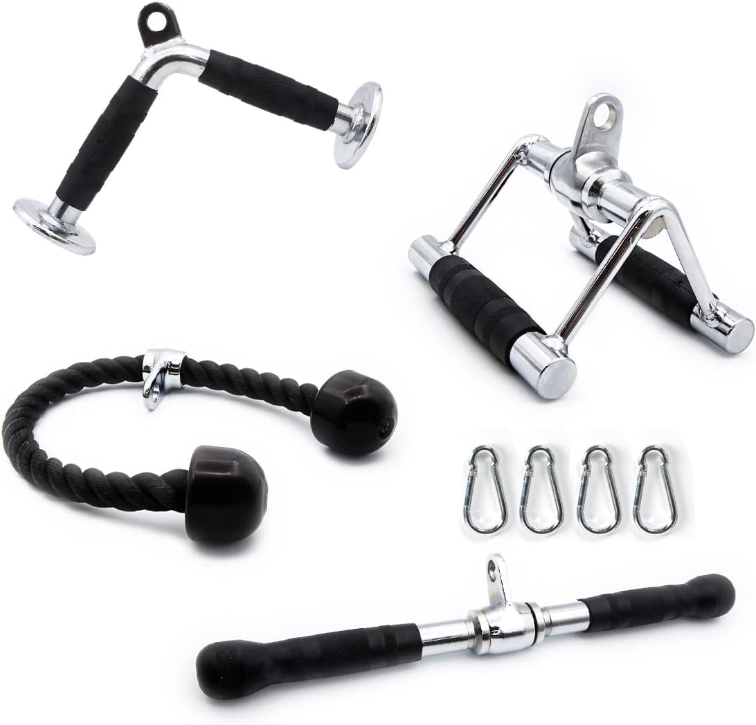Cable Machine Attachments with V Bar, Tricep Rope, Double D Handle, Rotating Straight Bar D768