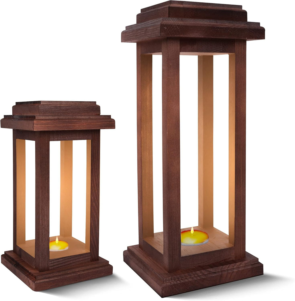 Rustic Decorative Wooden Candle Lantern Set of 2 H8444