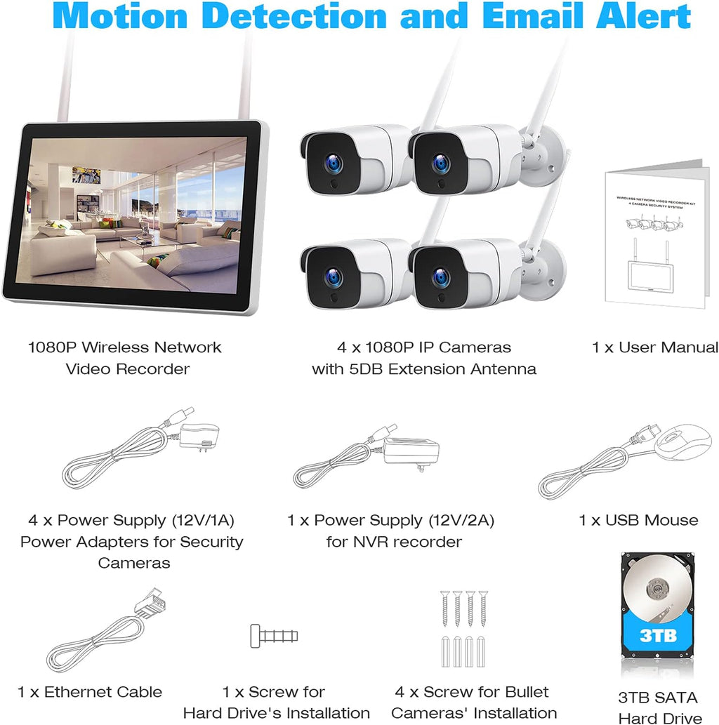 1080P Wireless Security Camera System with 3TB Hard Drive U3109
