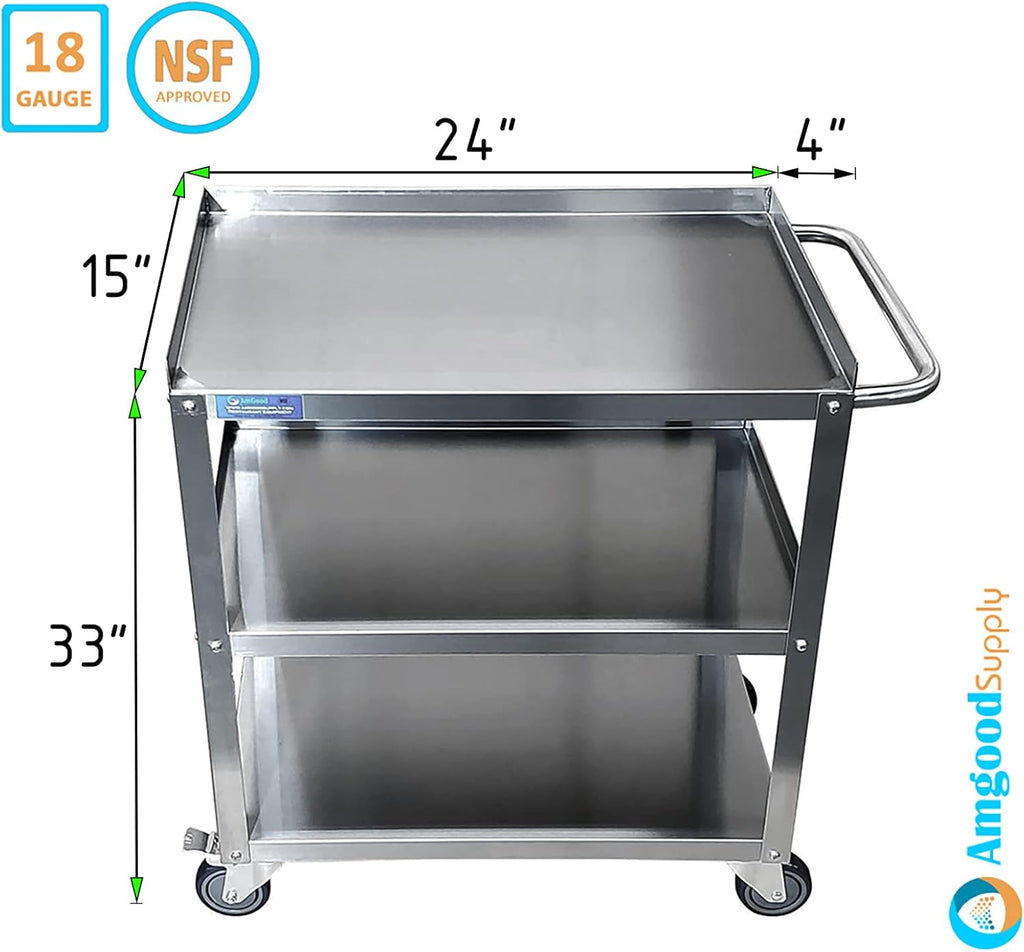 Stainless Steel 3 Shelf Utility Cart on Wheels with Handle S3760
