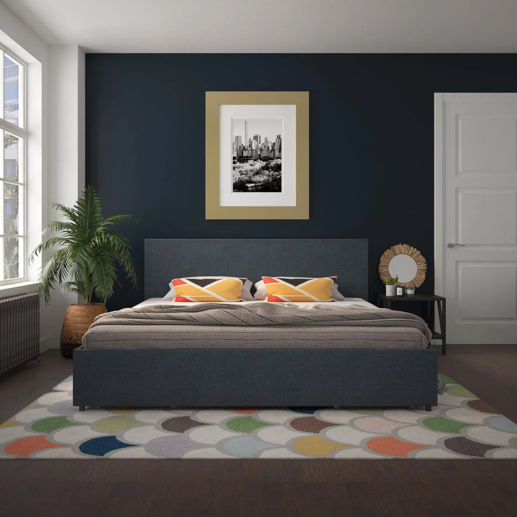 Dark Grey Linen Upholstered Storage Bed Frame A627