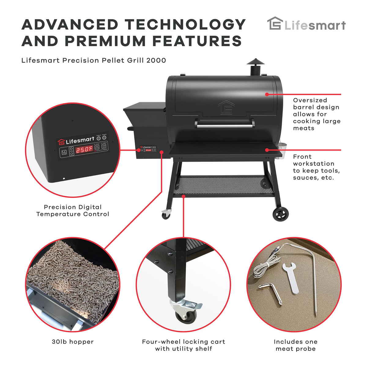 2000 Square Inch Pellet Grill and Smoker with 3 Cooking Racks P82288