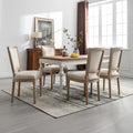 French Style Solid Wood Frame Linen Fabric Rattan Back Dining Chair Set Of 2 J874