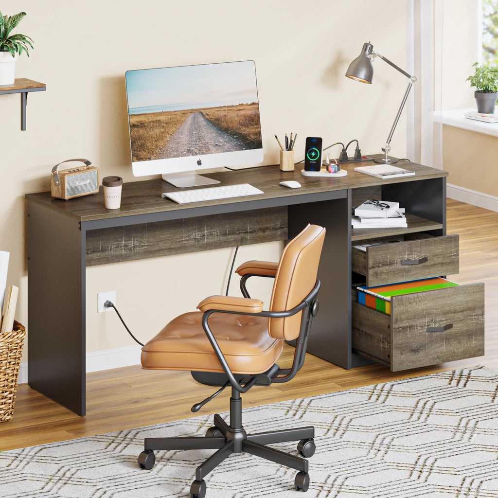 60" Gray Computer Desk with Drawers B113